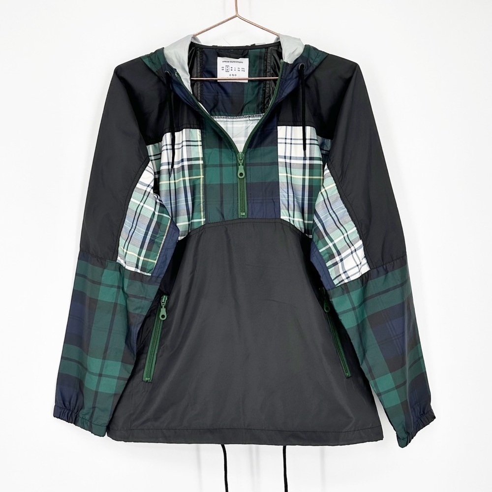 Urban Outfitters Plaid Quarter Zip hooded Windbreaker Jacket Size Small